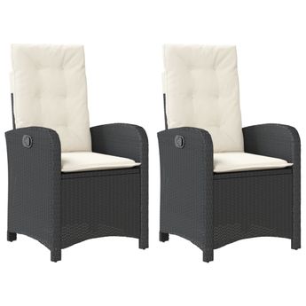 vidaXL Reclining Garden Chairs 2 pcs with Cushions Black Poly Rattan