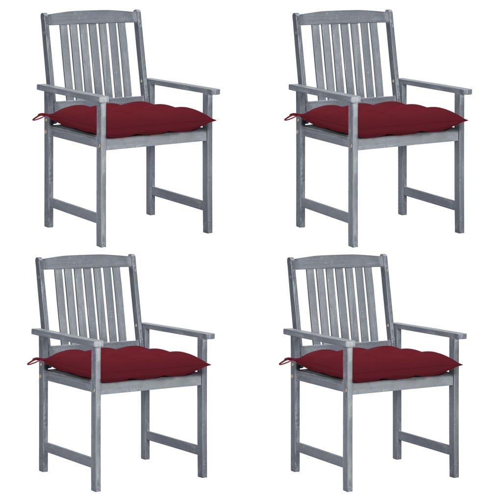 vidaXL Patio Chairs with Cushions 4 pcs Gray Solid Acacia Wood