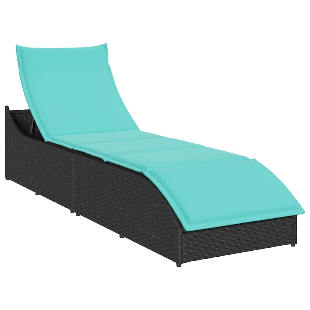vidaXL Folding Sun Lounger with Cushion and Storage Black Poly Rattan