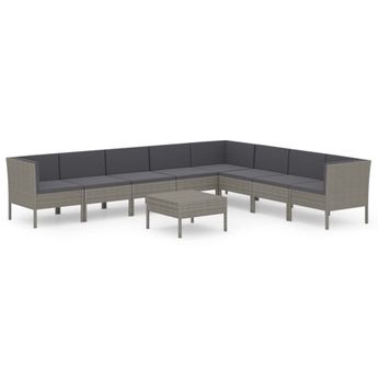 vidaXL 9 Piece Garden Lounge Set with Cushions Poly Rattan Grey