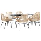 vidaXL 7 Piece Garden Dining Set with Cushions Brown Poly Rattan Glass