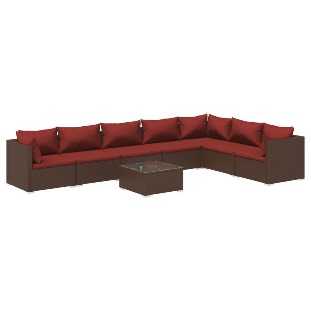 vidaXL 8 Piece Patio Lounge Set with Cushions Poly Rattan Brown