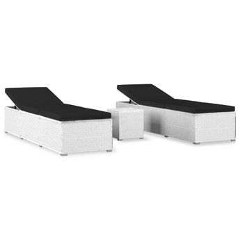 vidaXL 3 Piece Patio Sun Loungers with Tea Table Poly Rattan White