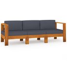vidaXL 3-Seater Patio Sofa with Dark Gray Cushions Acacia Wood