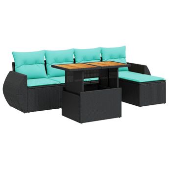 vidaXL 6 Piece Garden Sofa Set with Cushions Black Poly Rattan