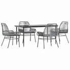vidaXL 5 Piece Garden Dining Set with Cushions Grey Poly Rattan Glass