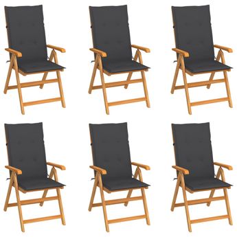vidaXL Garden Chairs 6 pcs with Anthracite Cushions Solid Teak Wood