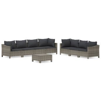 vidaXL 8 Piece Garden Lounge Set with Cushions Grey Poly Rattan