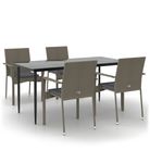 vidaXL 5 Piece Garden Dining Set with Cushions Black and Grey Poly Rattan