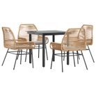 vidaXL 5 Piece Garden Dining Set with Cushions Brown Poly Rattan Glass