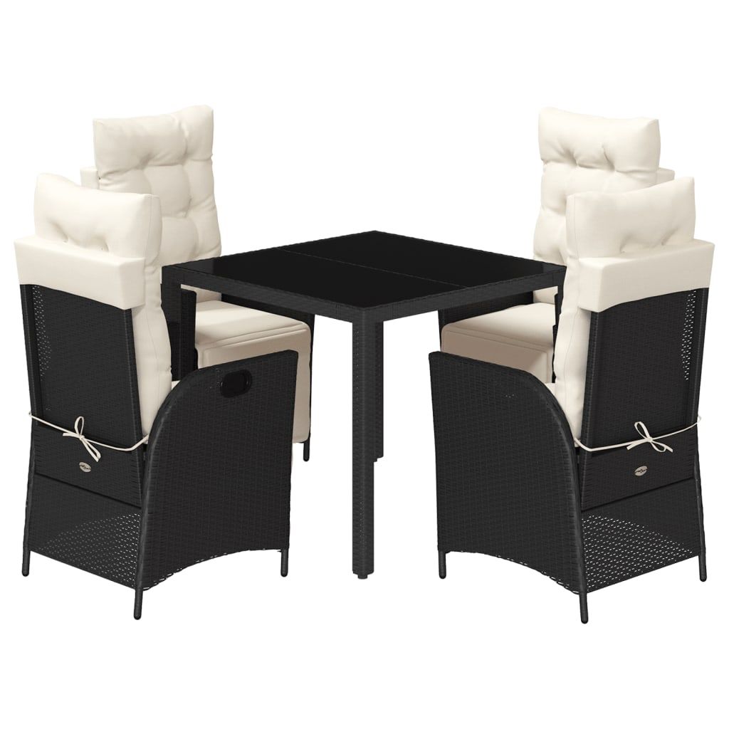 vidaXL 5 Piece Garden Dining Set with Cushions Black Poly Rattan