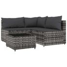 vidaXL 4 Piece Garden Lounge Set with Cushions Grey Poly Rattan
