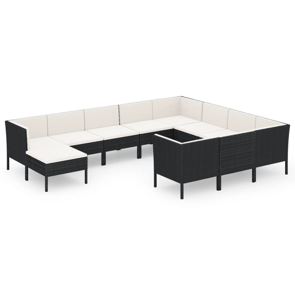 vidaXL 11 Piece Patio Lounge Set with Cushions Poly Rattan Black