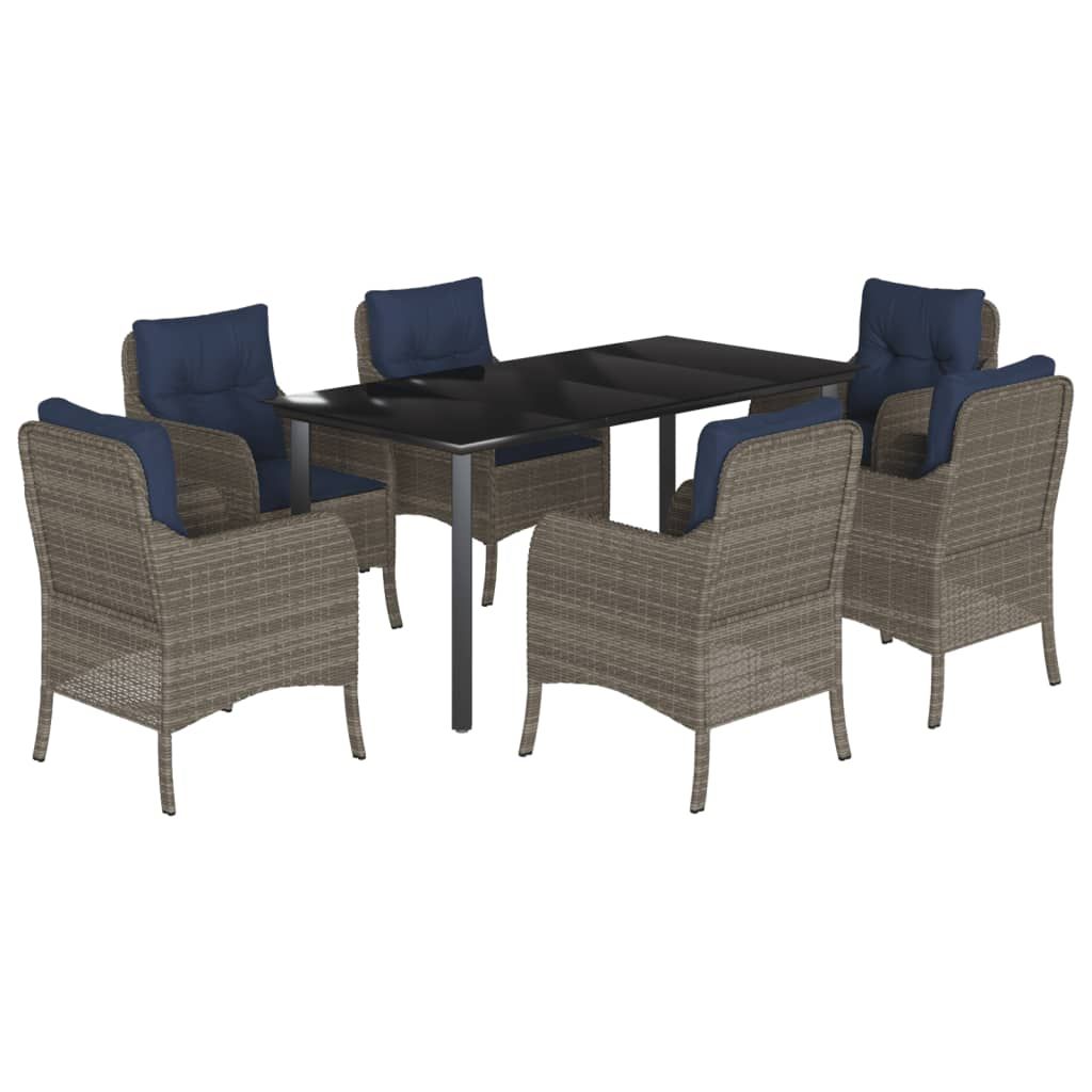 vidaXL 7 Piece Garden Dining Set with Cushions Grey Poly Rattan