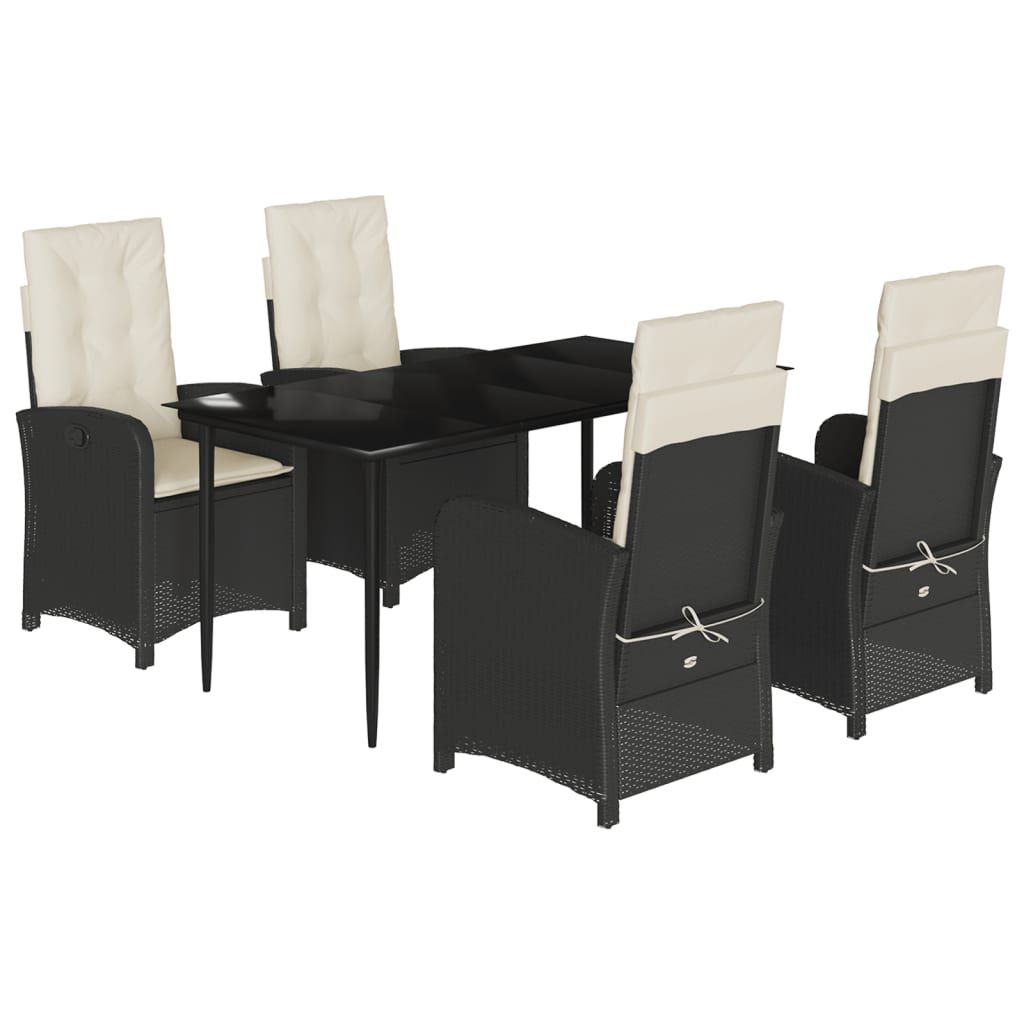 vidaXL 5 Piece Garden Dining Set with Cushions Black Poly Rattan