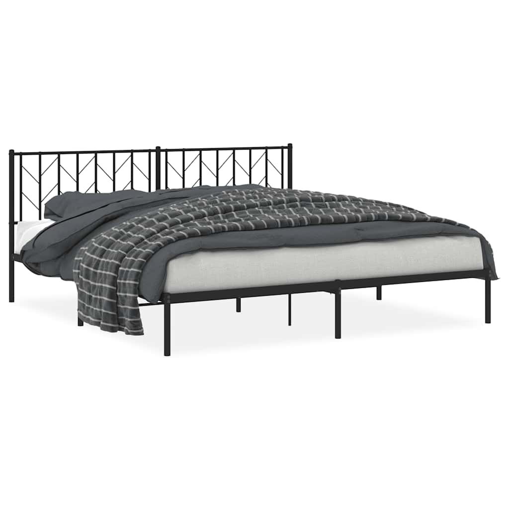 vidaXL Metal Bed Frame without Mattress with Headboard Black 76"x79.9"