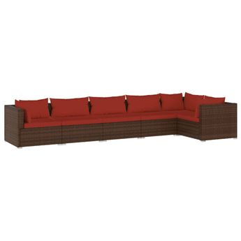 vidaXL 6 Piece Patio Lounge Set with Cushions Poly Rattan Brown