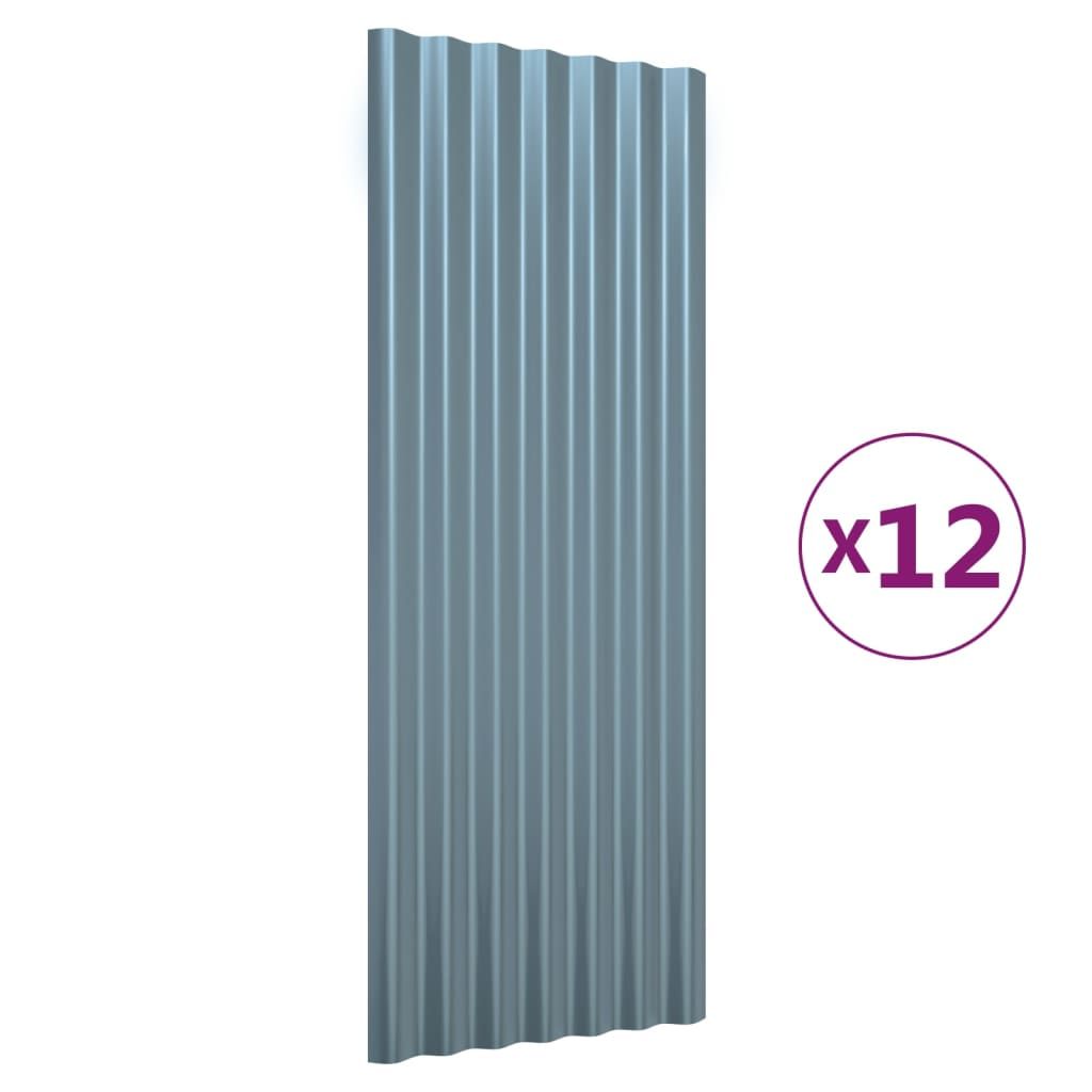 vidaXL Roof Panels 12 pcs Galvanised Steel Grey 100x36 cm