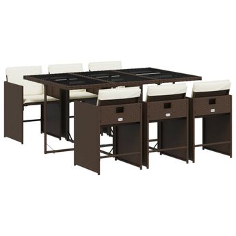 vidaXL 7 Piece Patio Dining Set with Cushions Brown Poly Rattan