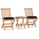 vidaXL 3 Piece Folding Patio Dining Set with Cushion Solid Teak Wood