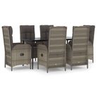 vidaXL 7 Piece Garden Dining Set with Cushions Black and Grey Poly Rattan