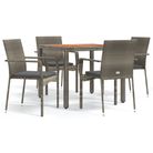 vidaXL 5 Piece Garden Dining Set with Cushions Grey Poly Rattan