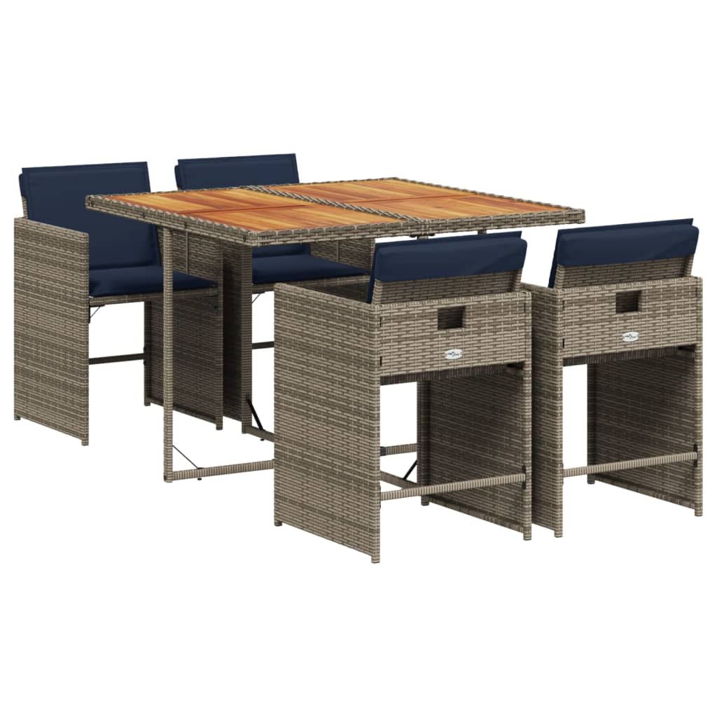 vidaXL 5 Piece Garden Dining Set with Cushions Grey Poly Rattan