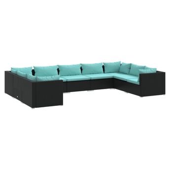 vidaXL 9 Piece Patio Lounge Set with Cushions Poly Rattan Black