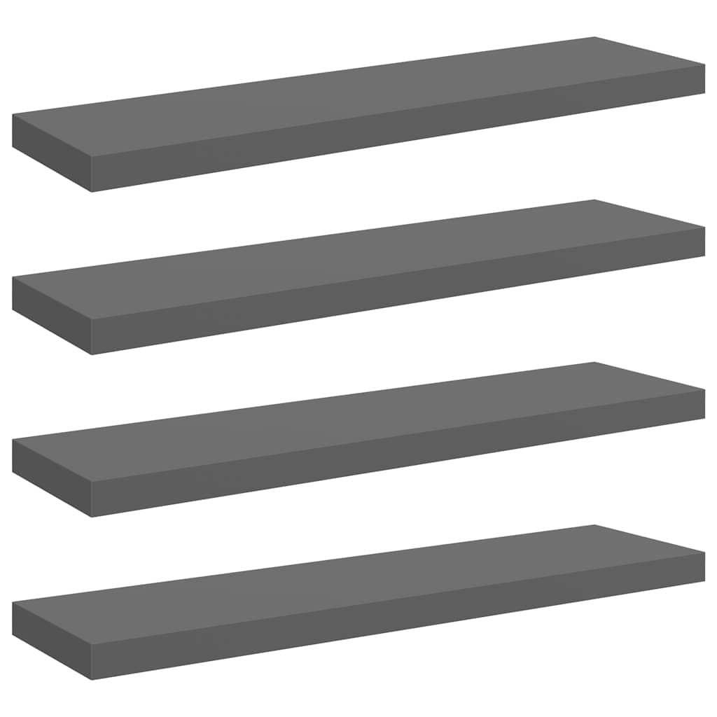 vidaXL Floating Wall Shelves 4 pcs High Gloss Gray 35.4"x9.3"x1.5" MDF