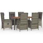 vidaXL 7 Piece Garden Dining Set with Cushions Grey Poly Rattan