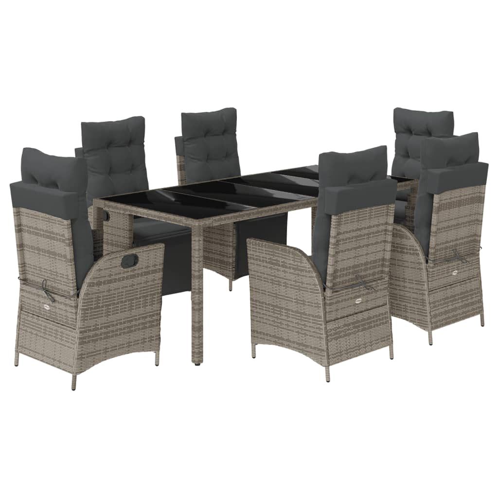 vidaXL 7 Piece Garden Dining Set with Cushions Grey Poly Rattan