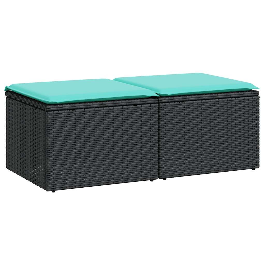 vidaXL 2 Piece Garden Sofa Set with Cushions Black Poly Rattan Acacia