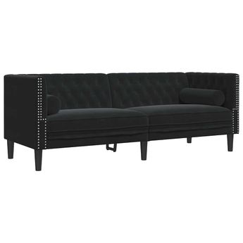 vidaXL Chesterfield Sofa with Bolsters 3-Seater Black Velvet