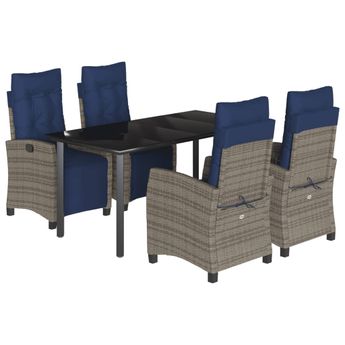 vidaXL 5 Piece Garden Dining Set with Cushions Grey Poly Rattan