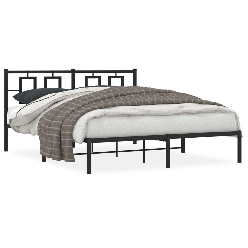 vidaXL Metal Bed Frame without Mattress with Headboard Black 59.1"x78.7"