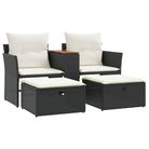 vidaXL Patio Sofa 2-Seater with Stools Black Poly Rattan