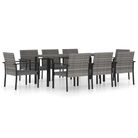 vidaXL 9 Piece Garden Dining Set Poly Rattan Grey