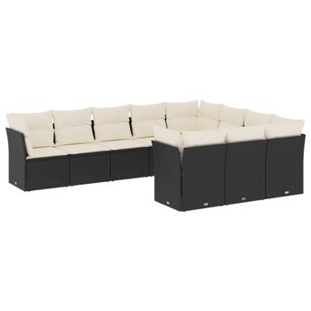 vidaXL 10 Piece Garden Sofa Set with Cushions Black Poly Rattan