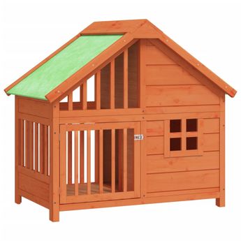 vidaXL Dog Kennel Brown 37.8"x23.8"x34.3" Solid Wood Pine