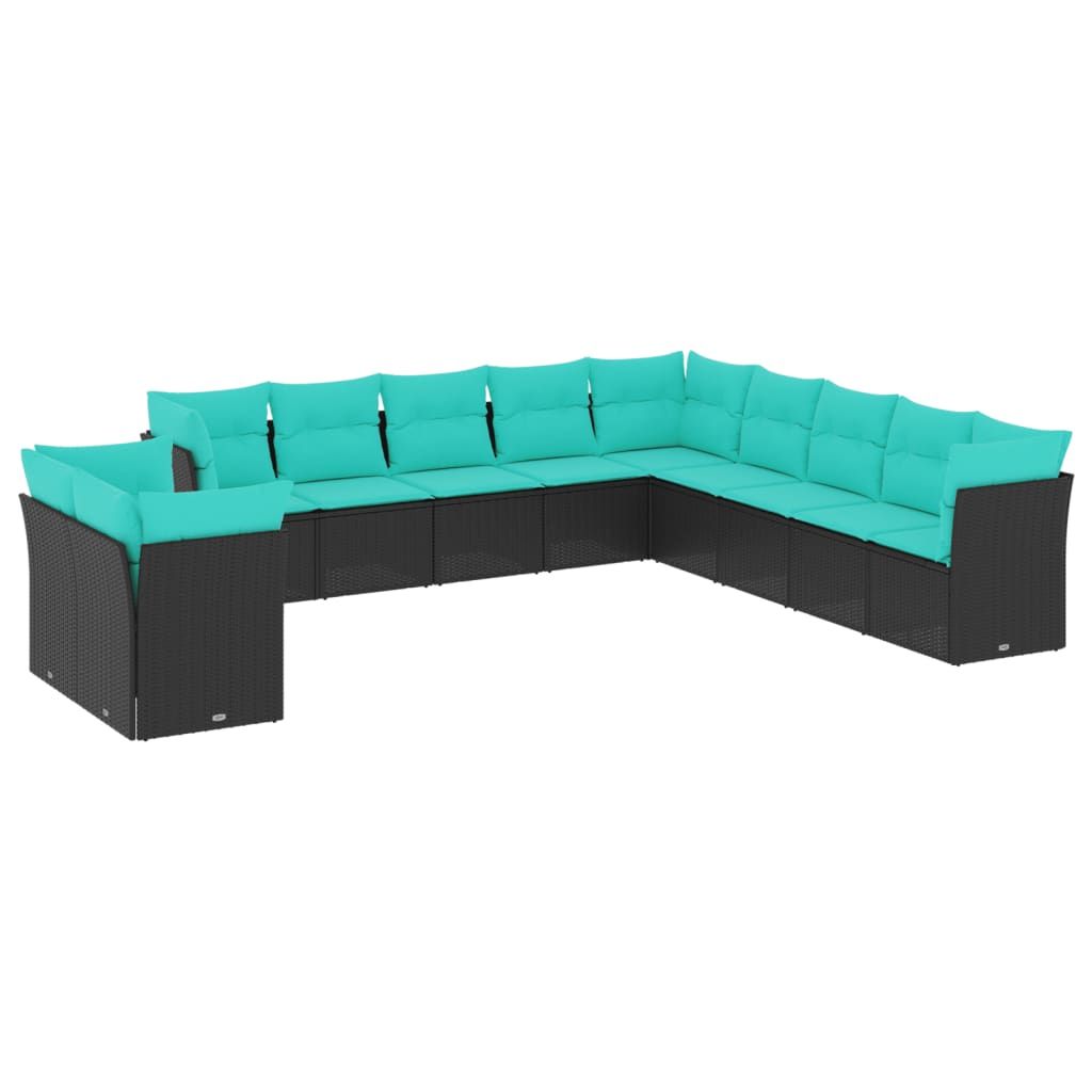 vidaXL 11 Piece Garden Sofa Set with Cushions Black Poly Rattan