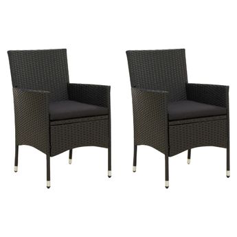 vidaXL Garden Chairs with Cushions 2 pcs Poly Rattan Black