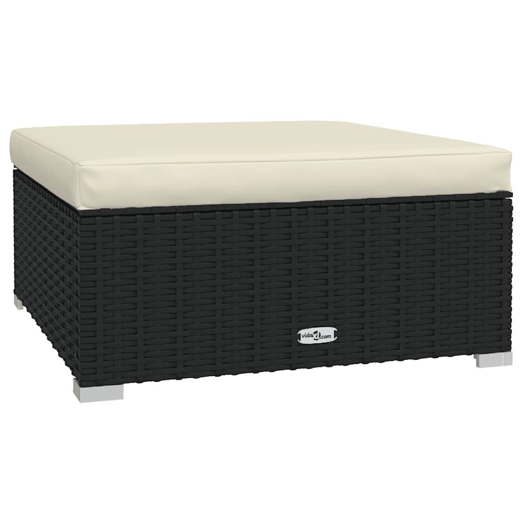 vidaXL Garden Footrest with Cushion Black 70x70x30 cm Poly Rattan