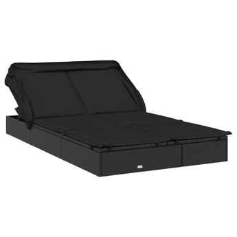 vidaXL 2-Person Sunbed with Foldable Roof Black 83.9"x46.5"x38.2" Poly Rattan