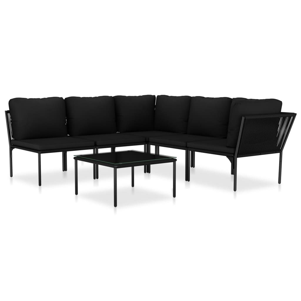 vidaXL 6 Piece Patio Lounge Set with Cushions Black PVC