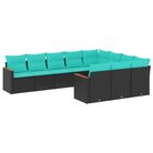 vidaXL 10 Piece Garden Sofa Set with Cushions Black Poly Rattan
