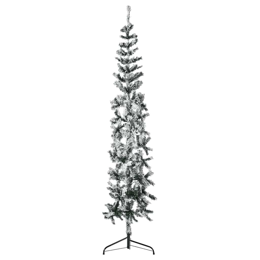 vidaXL Slim Artificial Half Christmas Tree with Flocked Snow 8 ft
