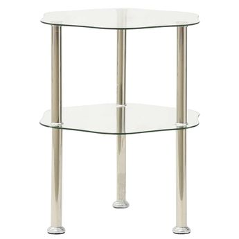 vidaXL 2-Tier Side Table Transparent 15"x15"x19.7" Tempered Glass