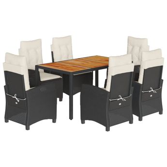 vidaXL 7 Piece Garden Dining Set with Cushions Black Poly Rattan
