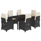 vidaXL 7 Piece Garden Dining Set with Cushions Black Poly Rattan