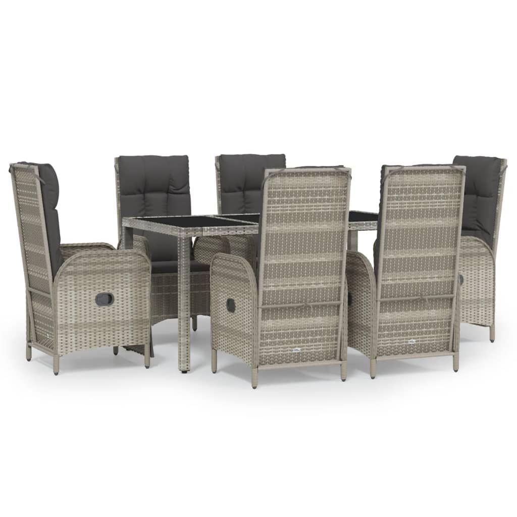 vidaXL 7 Piece Garden Dining Set with Cushions Grey Poly Rattan